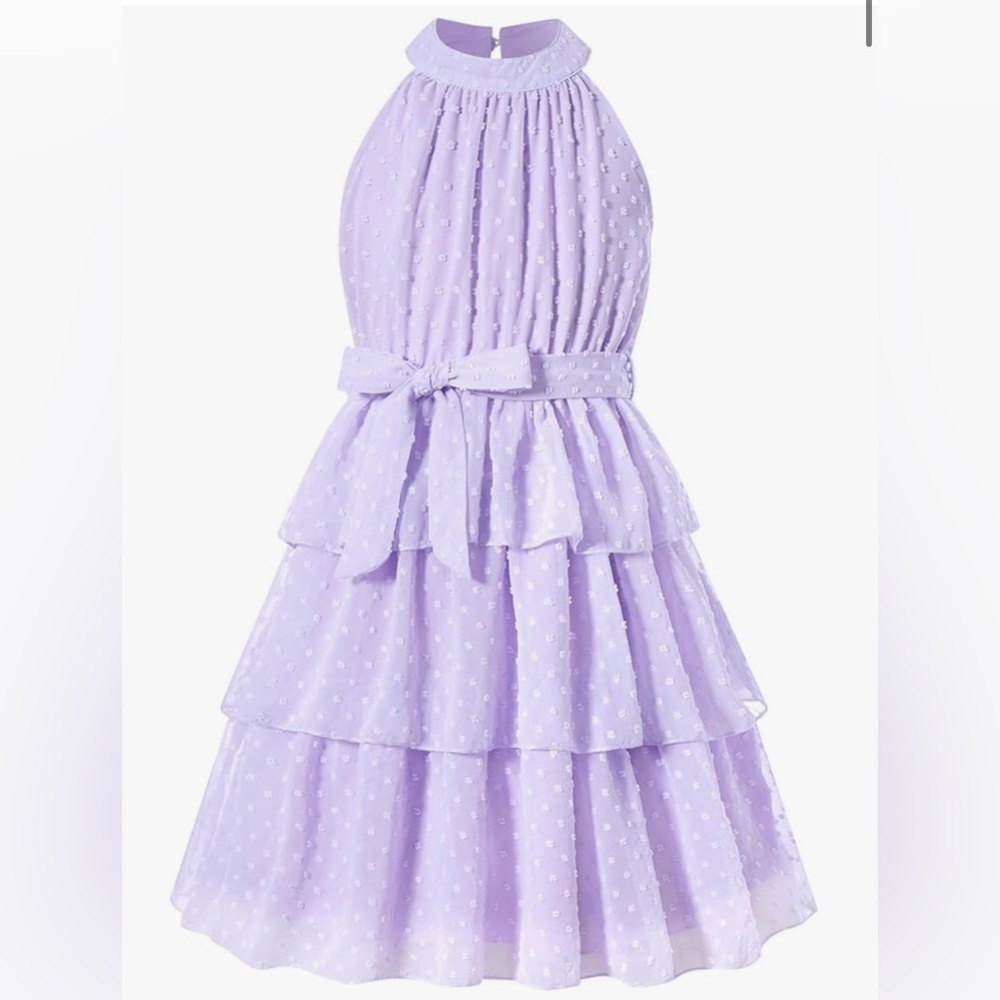Girls Lavender Tiered spring summer lilac Dress size 10-11 years BRAND NEW